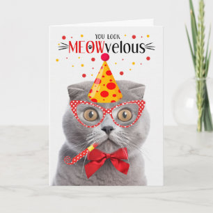 Tarjeta Gato gris frío escocés MEOWvelous Cumpleaños