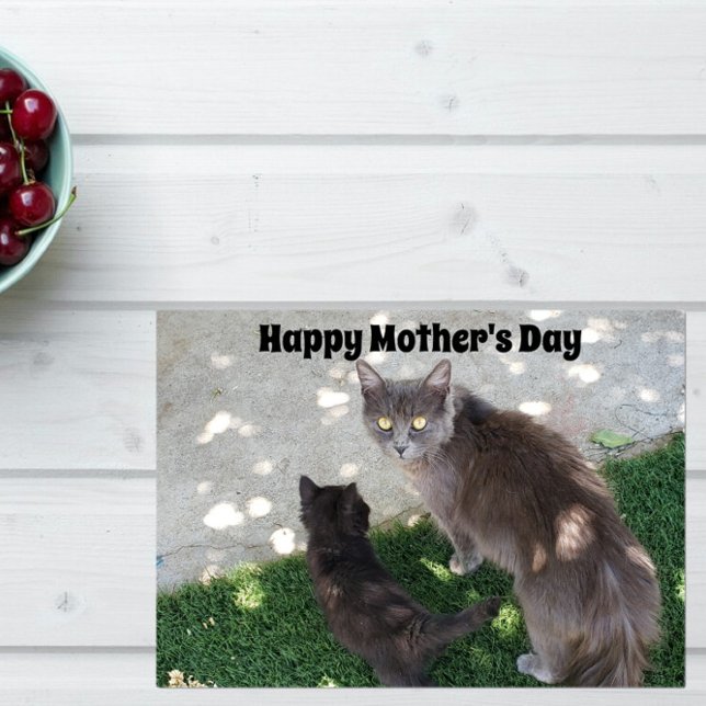 Tarjeta Gato gris y gatito negro feliz día de la madre (Subido por el creador)