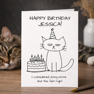 Tarjeta Gato Gruñón Divertido Sin Esfuerzo con Torta