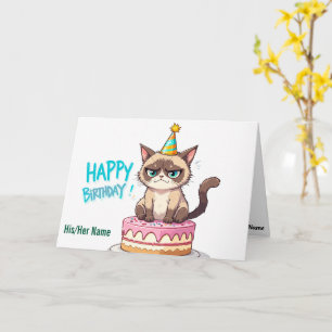 Tarjeta Gato Gruñón en Tarta