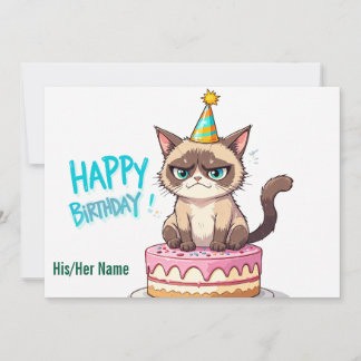 Tarjeta Gato Gruñón en Tarta