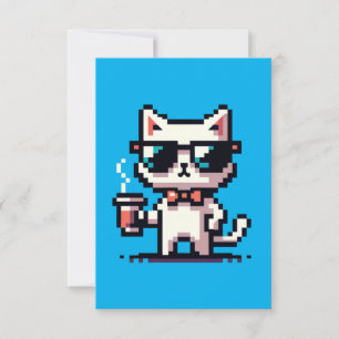 Tarjeta Gato Guay Pixel con café - Línea Retro de 8 bits