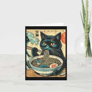 Tarjeta Gato japonés Ramen gran ola de comida de arte vint