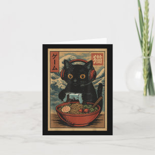 Tarjeta Gato japonés retro divertido de ramen kawaii lindo