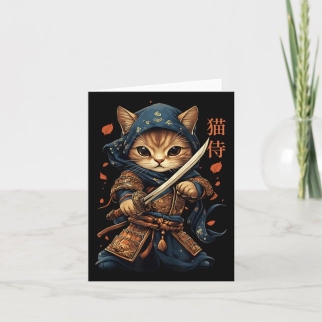 Tarjeta Gato japonés samurai tattoo Kawaii Ninja gato W (Anverso)