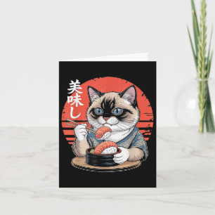 Tarjeta Gato japonés siamés comiendo sushi Kawaii un gato