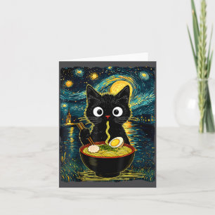 Tarjeta Gato japonés vintage Ramen Noche estrellada Van Go