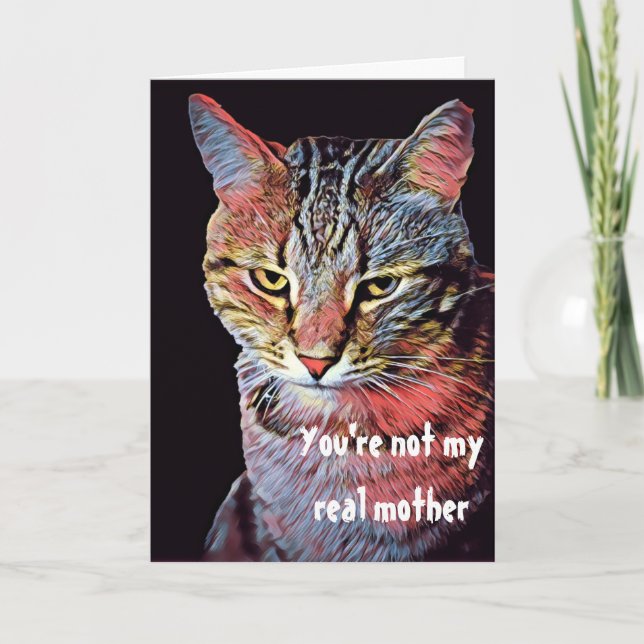 Tarjeta Gato judgmental divertido del Día de la Madre (Anverso)