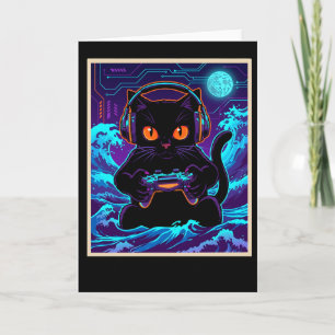 Tarjeta Gato Jugador Divertido Arte Retro Nocturno Neon Ci