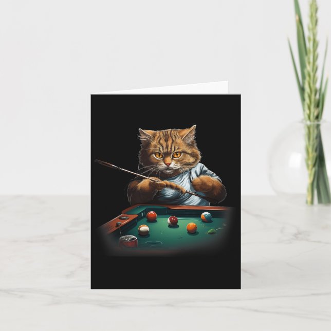 Tarjeta Gato Jugando Pool Billiards Guay Funny Cats Hombre (Anverso)