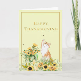 Tarjeta Gato juguetón con girasoles