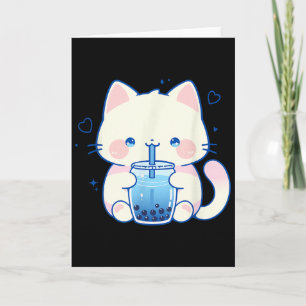 Tarjeta Gato Kawaii Boba Japonés Lindo Estético Anime Chic