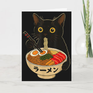 Tarjeta Gato Kawaii Comiendo Fideos Ramen Regalo Divertido