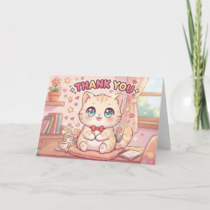 Tarjeta Gato Kawaii de Anime Chibi Agradecido