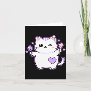 Tarjeta Gato Kawaii Gato Guiñando Varita Mágica Estrella,
