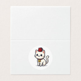 Tarjeta Gato Kawaii Marroquí Adorable con Pegatina Fez