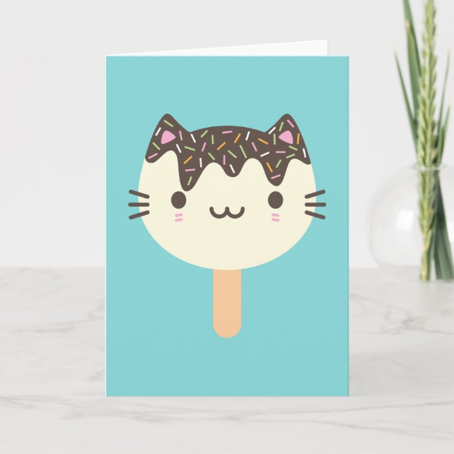 Tarjeta Gato Kawaii Popsicle (Anverso)