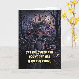 Tarjeta Gato Kitten de vampiro de Drácula de Halloween