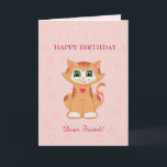 Tarjeta Gato Kitty Birthday Wings for Friend<br><div class="desc">El cumpleaños de Ginger Kitty Cat desea una tarjeta de amistad. Un gato lindo rodeado de flores de corazón sobre un fondo dorado rosa. Todos los textos se pueden personalizar.</div>