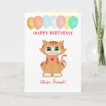 Tarjeta Gato Kitty Birthday Wings for Friend<br><div class="desc">El cumpleaños de Ginger Kitty Cat desea una tarjeta de amistad. Un gato lindo con globos de cumpleaños en la tarjeta de fondo blanca. Todos los textos se pueden personalizar.</div>