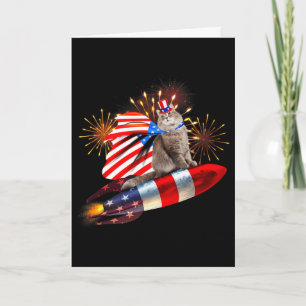 Tarjeta Gato Kitty Cohete Del 4 De Julio Con Fuegos Artifi
