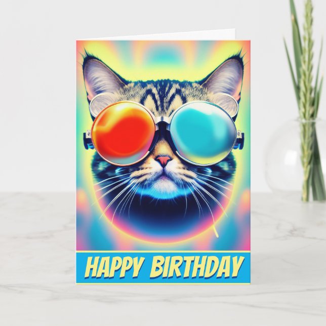 Tarjeta Gato Kitty Psychedelt Psychonaut loco (Anverso)