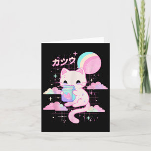 Tarjeta Gato Leche Fresa Anime 90s Gato Japonés Japón