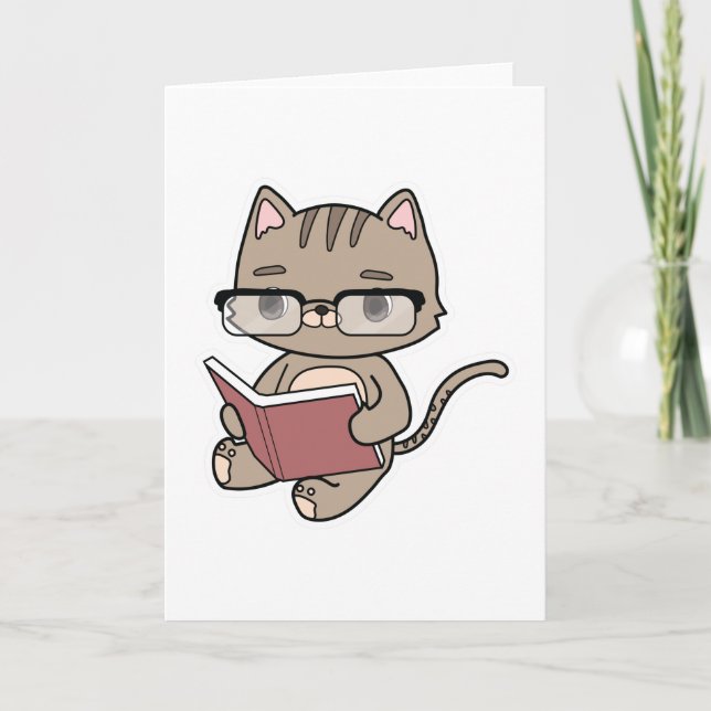 Tarjeta Gato leyendo un libro en Reading (Anverso)