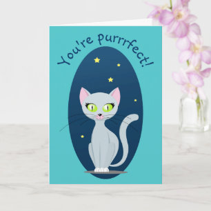 Tarjeta Gato lindo cielo nocturno Caricatura Texto diverti