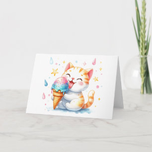 Tarjeta Gato lindo con crema de hielo acuarela sensacional