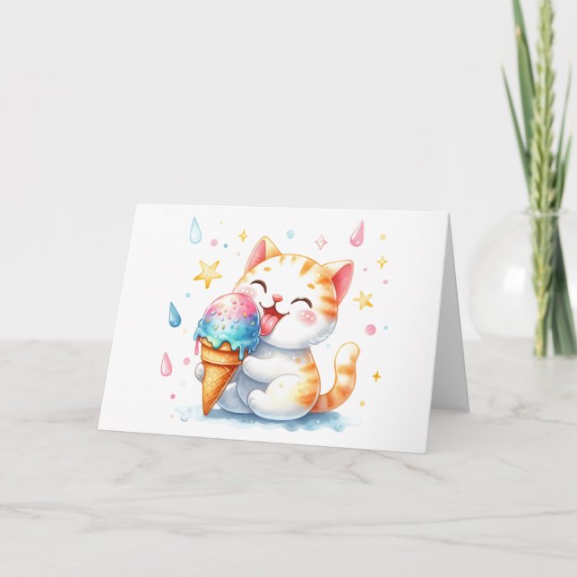 Tarjeta Gato lindo con crema de hielo acuarela sensacional (Anverso)