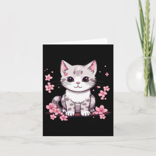 Tarjeta Gato lindo con flores de cerezo en gato infantil