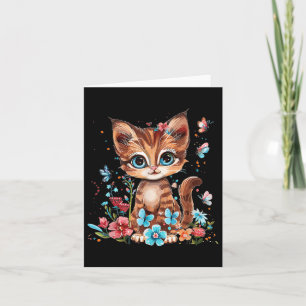 Tarjeta Gato lindo con flores en gato infantil