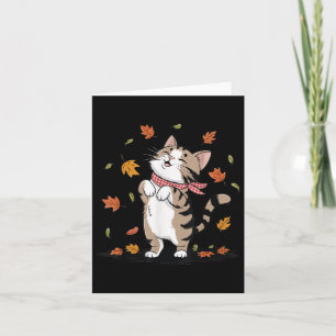 Tarjeta Gato lindo con hojas caídas Acogedor otoño Vibe ot