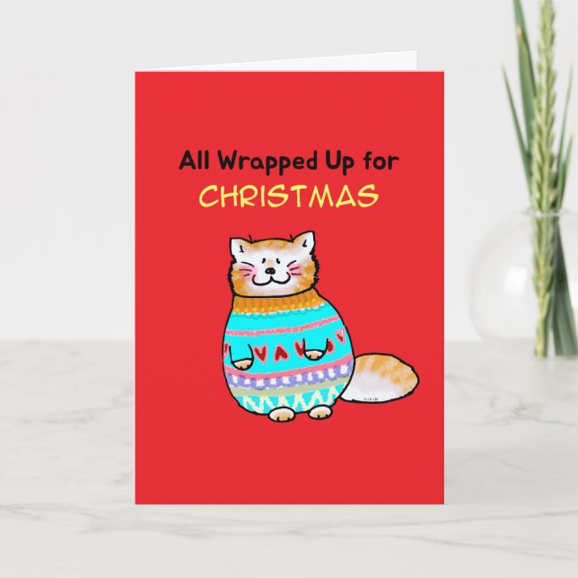 Tarjeta Gato Lindo con Jersey de Navidad (Anverso)