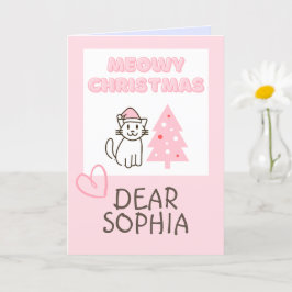 Tarjeta Gato Lindo con Sombrero de Santa y Árbol Navidad M