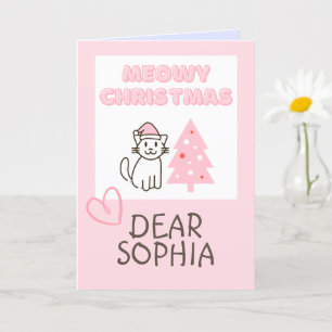Tarjeta Gato Lindo con Sombrero de Santa y Árbol Navidad M