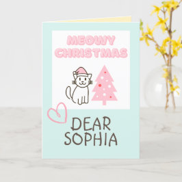 Tarjeta Gato Lindo con Sombrero de Santa y Árbol Navidad M
