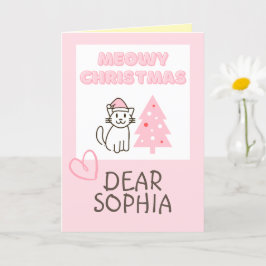 Tarjeta Gato Lindo con Sombrero de Santa y Árbol Navidad M