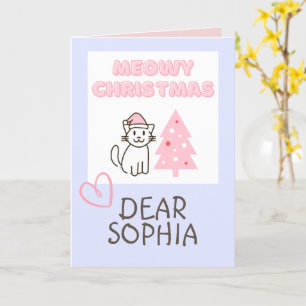 Tarjeta Gato Lindo con Sombrero de Santa y Árbol Navidad P