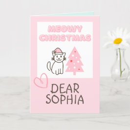 Tarjeta Gato Lindo con Sombrero de Santa y Árbol Navidad P