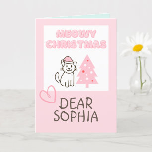 Tarjeta Gato Lindo con Sombrero de Santa y Árbol Navidad P
