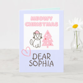 Tarjeta Gato Lindo con Sombrero de Santa y Árbol Navidad P