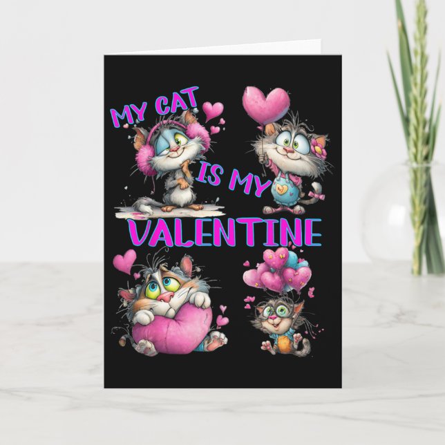 Tarjeta Gato Lindo Corazón Lloon Día de San Valentín  (Anverso)