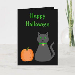 Tarjeta Gato lindo de Halloween y calabaza personalizados