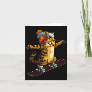 Tarjeta Gato lindo disfrutando del divertido Snowboard