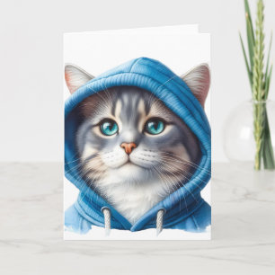 Tarjeta Gato lindo en azul caoba gatito gatito en blanco