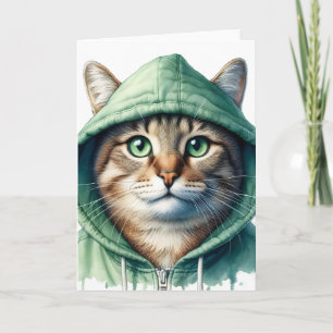 Tarjeta Gato lindo en la hoodie verde gracioso Kitty Blank