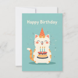 Tarjeta Gato lindo llevando pastel de cumpleaños