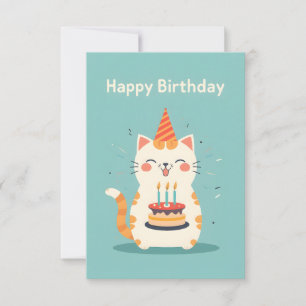 Tarjeta Gato lindo llevando pastel de cumpleaños